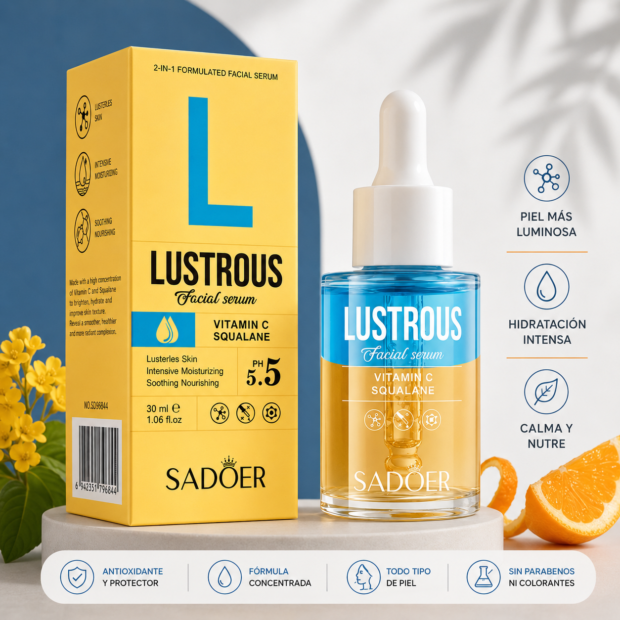 Sérum Facial Vitamina C + Escualano. Sadoer