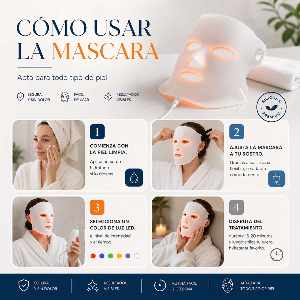 Máscara LED de 7 Colores para la Cara con Infrarrojo Cercano