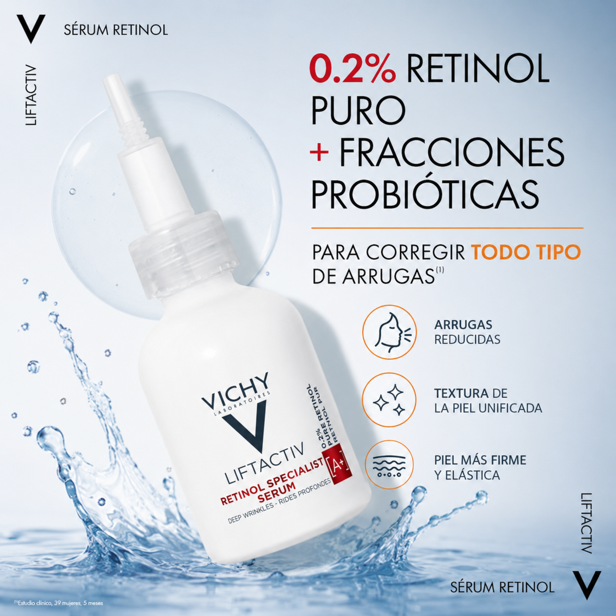 1- Vichy Sérum con Retinol, Tratamiento de Noche Antiedad, Piel Más Tersa y Joven, Corrige Arrugas, Mejora la Firmeza y Reduce las Líneas de Expresión, Liftactiv, 30 ml