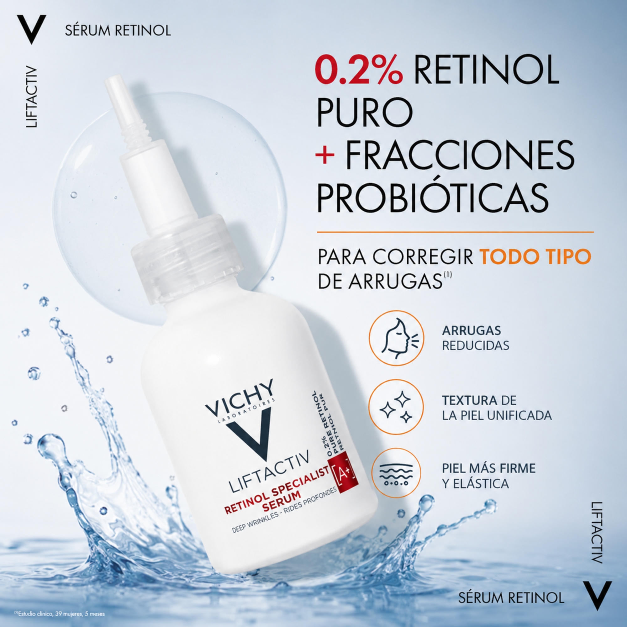1- Vichy Sérum con Retinol, Tratamiento de Noche Antiedad, Piel Más Tersa y Joven, Corrige Arrugas, Mejora la Firmeza y Reduce las Líneas de Expresión, Liftactiv, 30 ml