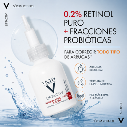 1- Vichy Sérum con Retinol, Tratamiento de Noche Antiedad, Piel Más Tersa y Joven, Corrige Arrugas, Mejora la Firmeza y Reduce las Líneas de Expresión, Liftactiv, 30 ml
