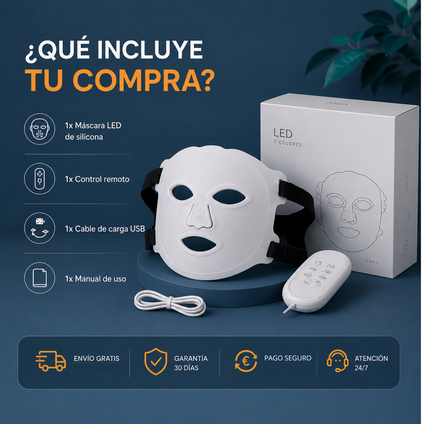 Máscara LED de 7 Colores para la Cara con Infrarrojo Cercano
