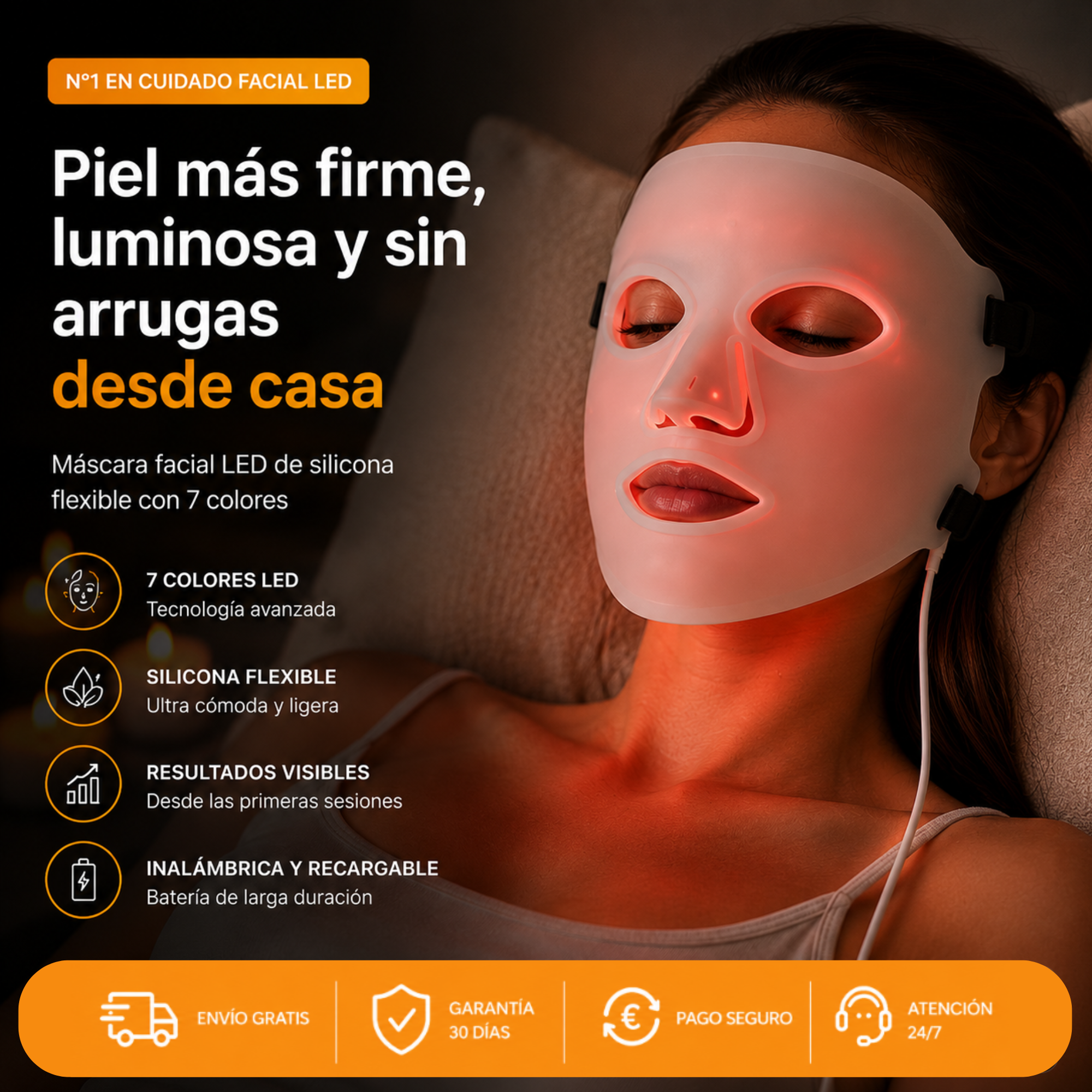 Máscara LED de 7 Colores para la Cara con Infrarrojo Cercano