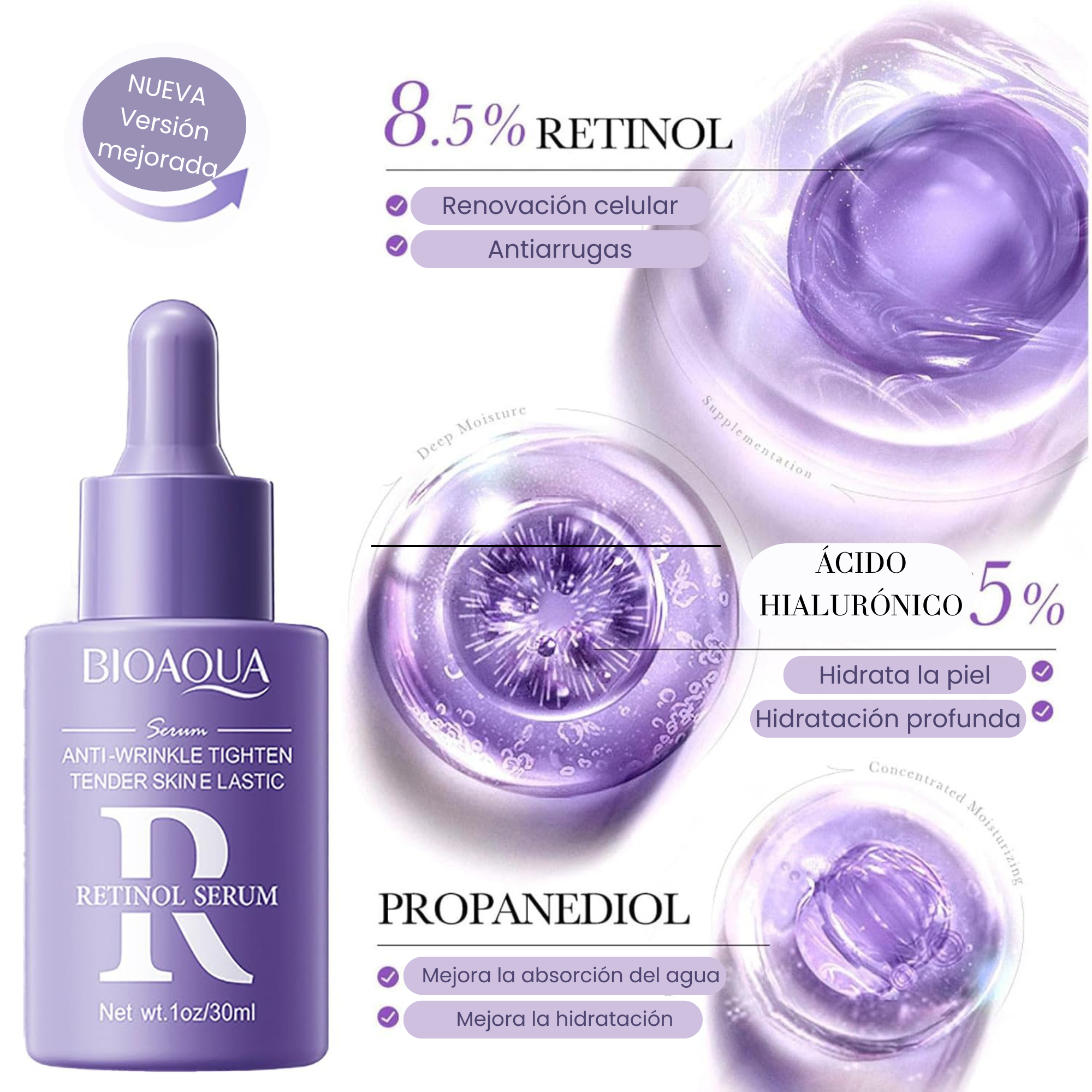 Sérum Facial Antiarrugas con Retinol y Ácido Hialurónico BIOAQUA