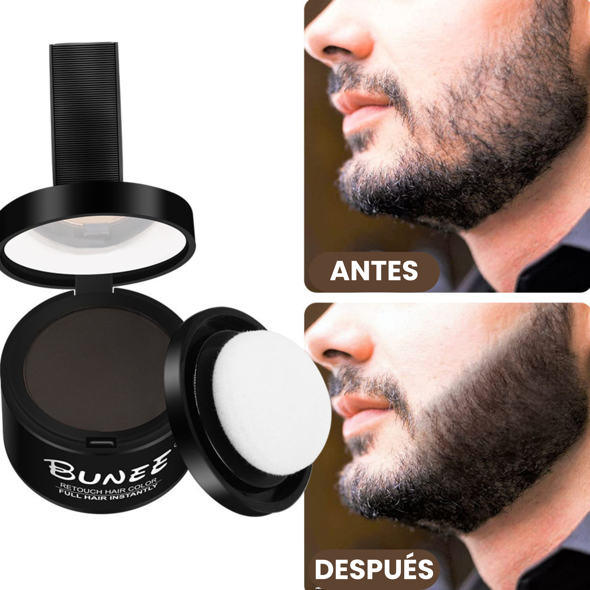 Polvo voluminizador corrector para el cabello, barba, cejas