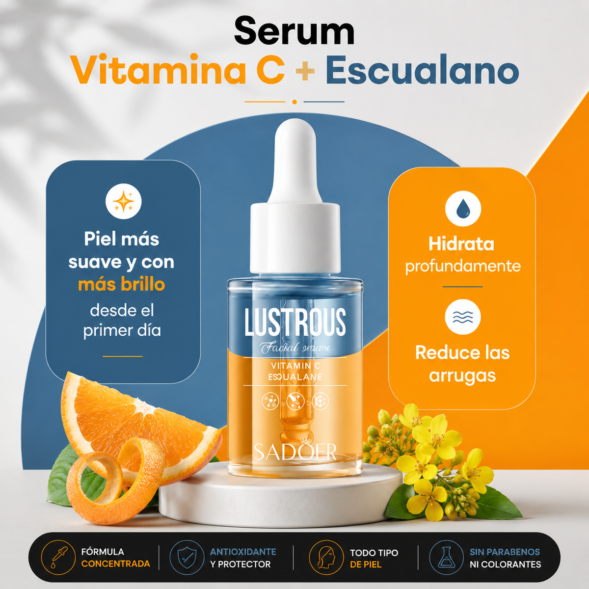 Sérum Facial Vitamina C + Escualano. Sadoer