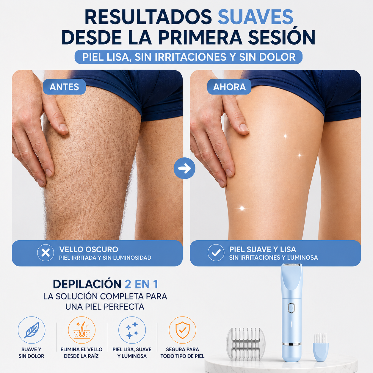 Depiladora eléctrica de doble cabezal 2 en 1.