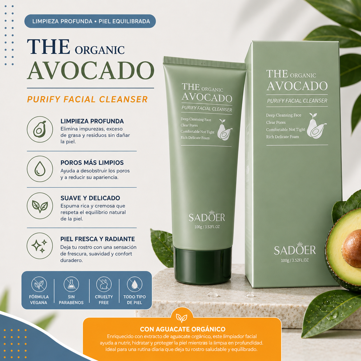 Limpiador Facial con Extracto de Aguacate  Sadoer