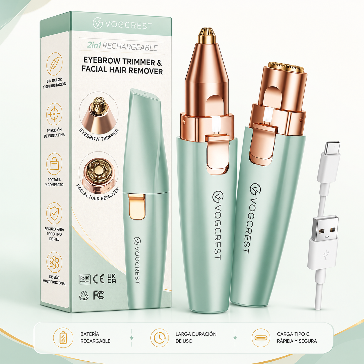 Recortador facial de cejas: 2 en 1.